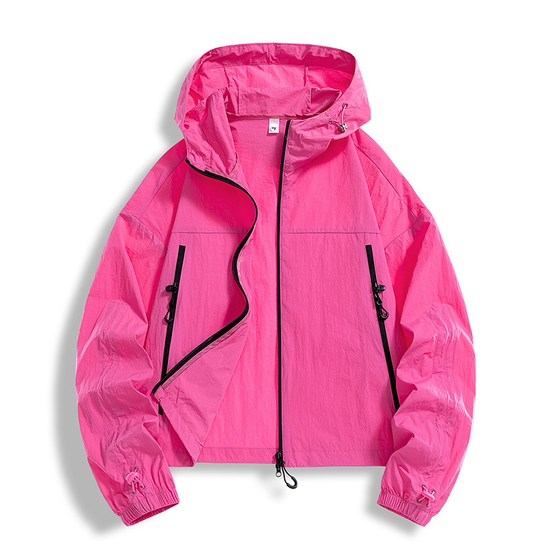 Vasaros lauko striukė su gobtuvu – greitai džiūnanti Ice-Silk medžiaga, UPF50+, kišos su užtrauktukais