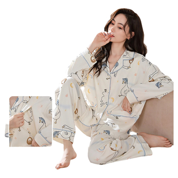 Māmiņu pidžamu komplekts — vilnas maisījums, V kakla līnija, garie piedurknes, 251–300 g/m²