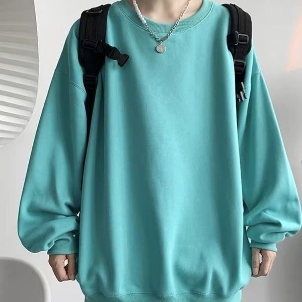 Pulover u hongkonškom stilu, okrugli izrez, dugi rukavi, 75% viskoze u pamukovoj smjesi, debela tkanina, ležeran kroj, jesen 2024, za muškarce