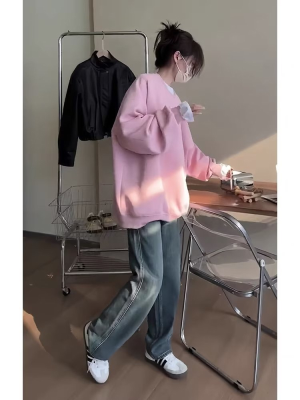 Pulover u hongkonškom stilu, okrugli izrez, dugi rukavi, 75% viskoze u pamukovoj smjesi, debela tkanina, ležeran kroj, jesen 2024, za muškarce