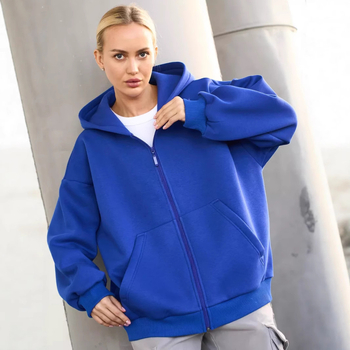 Cardigan cu glugă și fermoar, croială lejeră, mâneci lungi, amestec de bumbac cu poliester și elastan