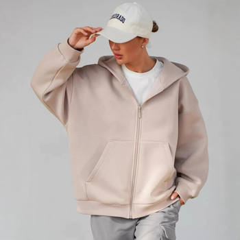 Cardigan cu glugă și fermoar, croială lejeră, mâneci lungi, amestec de bumbac cu poliester și elastan