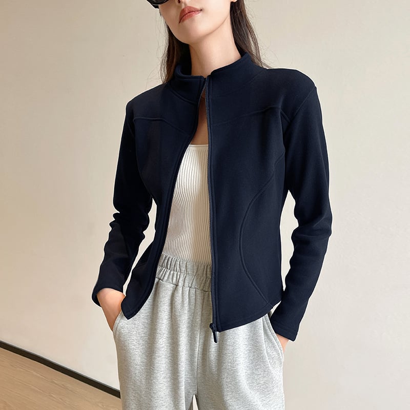 H570 kratka jakna sa stojećim ovratnikom, podstavljena flisom, ženski uski kroj, topli joga top