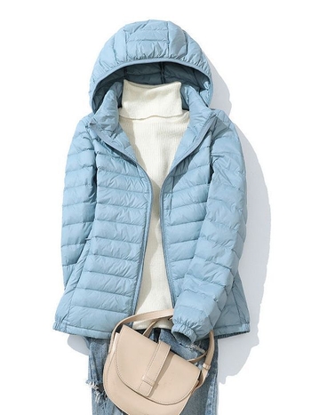 Pīles pūkas jaka, viegla, šaura piegriezuma, neilona audums, kapuce, noņemama kapuce