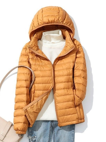 Pīles pūkas jaka, viegla, šaura piegriezuma, neilona audums, kapuce, noņemama kapuce