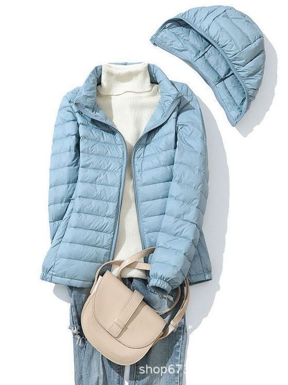 Pīles pūkas jaka, viegla, šaura piegriezuma, neilona audums, kapuce, noņemama kapuce