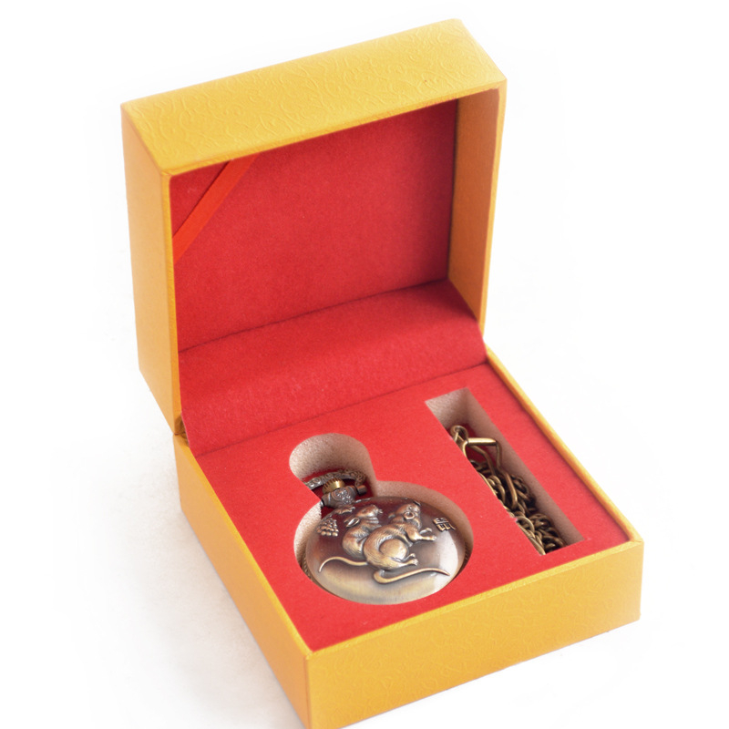 Antīks kabatas pulkstenis ar 12 zodiakiem, kvarca mehānisms, metāla korpuss un kaklarota