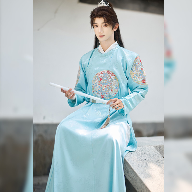 Tang stil Hanfu haljina s okruglim izrezom, unisex; konopna tkanina; regenerirana celulozna vlakna 80–90%, poliester 70–80%; mercerizirana obrada; šifra proizvoda 9-74; izdanje 2025