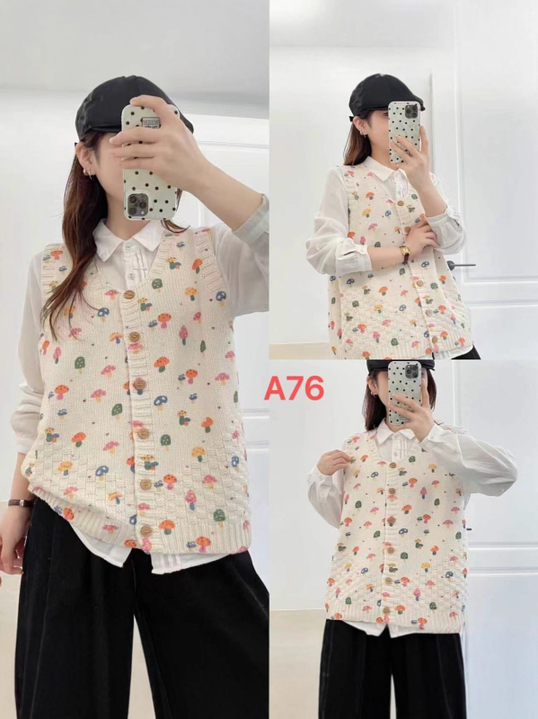 Puuvillane vest lillelise mustriga, Mori metsastiil, vaba lõige, U-tüüpi kaelus