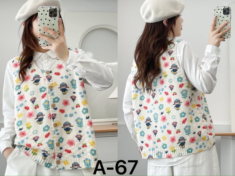 Puuvillane vest lillelise mustriga, Mori metsastiil, vaba lõige, U-tüüpi kaelus