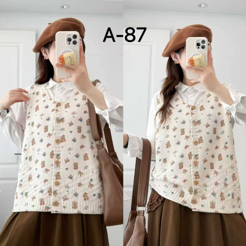 Puuvillane vest lillelise mustriga, Mori metsastiil, vaba lõige, U-tüüpi kaelus