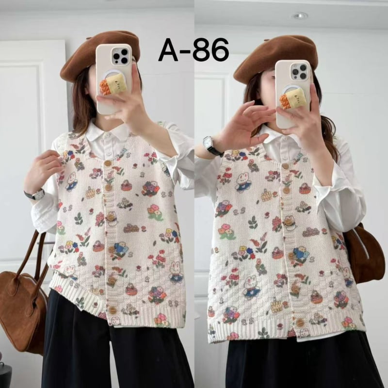 Puuvillane vest lillelise mustriga, Mori metsastiil, vaba lõige, U-tüüpi kaelus