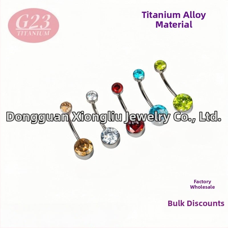 Пъпна халка, кръгла, от титановата сплав, титанов кристал, ръчна изработка