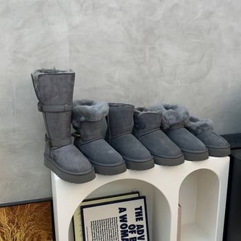 Moteriški žieminiai odiniai batai su stora padu, išklota dirbtiniu kailiu, žemas viršus