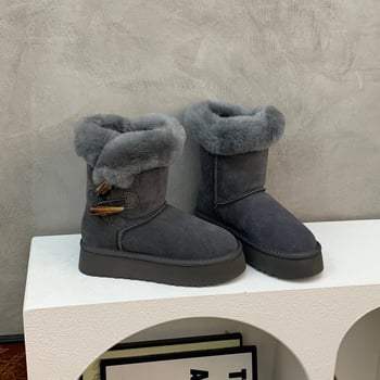 Moteriški žieminiai odiniai batai su stora padu, išklota dirbtiniu kailiu, žemas viršus