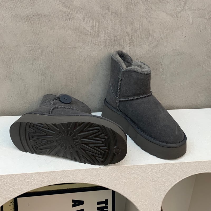 Moteriški žieminiai odiniai batai su stora padu, išklota dirbtiniu kailiu, žemas viršus