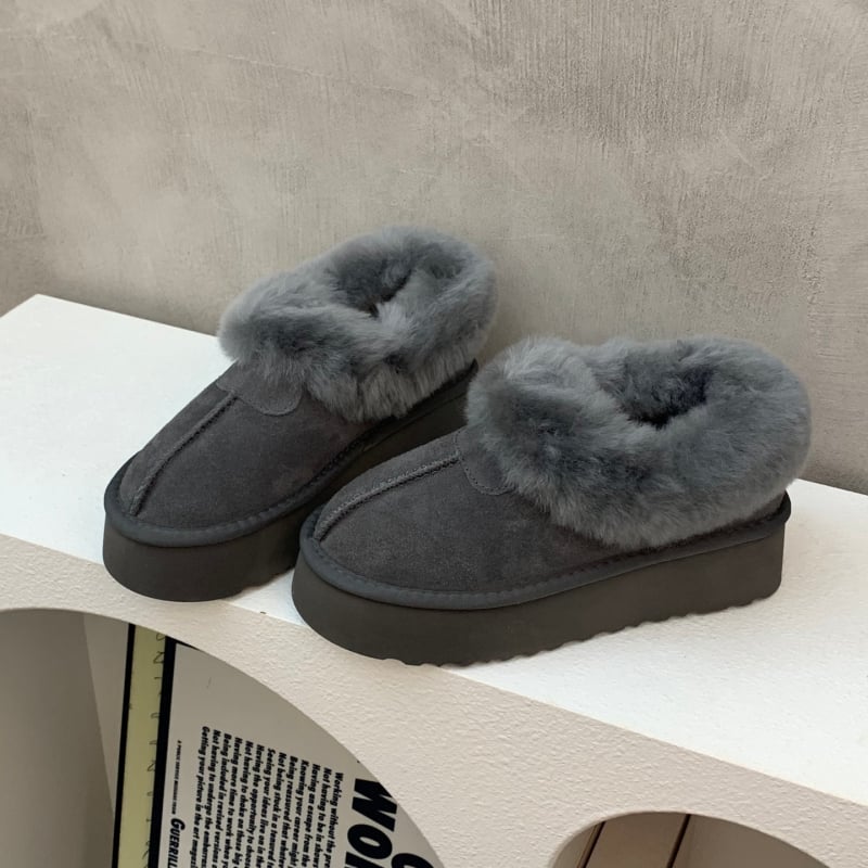 Moteriški žieminiai odiniai batai su stora padu, išklota dirbtiniu kailiu, žemas viršus