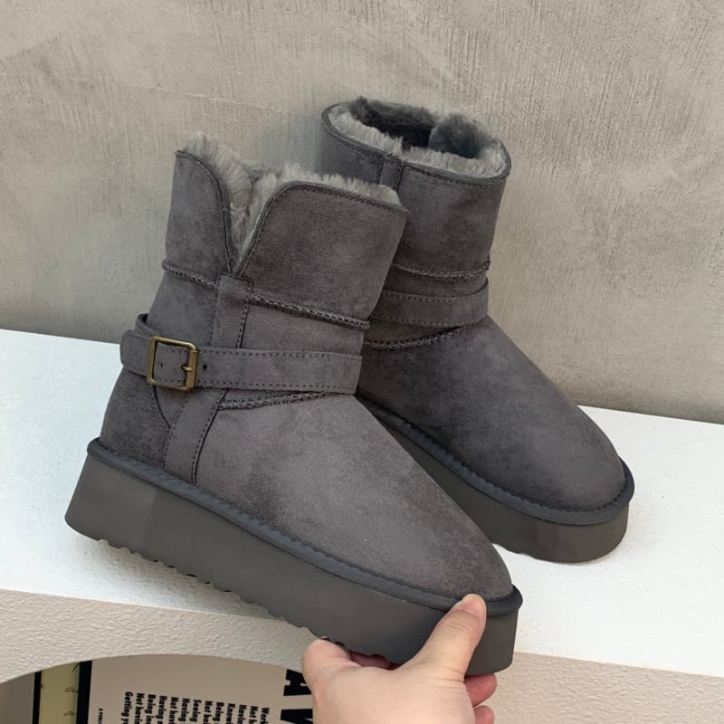 Moteriški žieminiai odiniai batai su stora padu, išklota dirbtiniu kailiu, žemas viršus