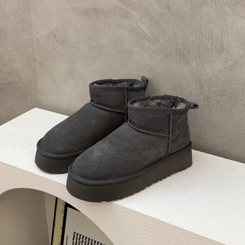 Moteriški žieminiai odiniai batai su stora padu, išklota dirbtiniu kailiu, žemas viršus