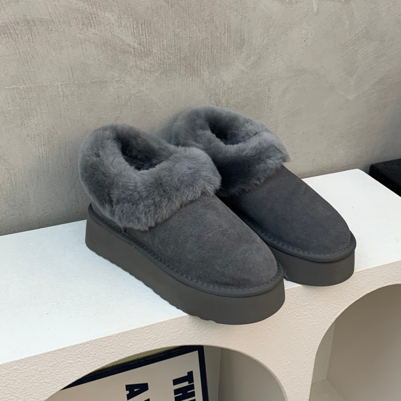 Moteriški žieminiai odiniai batai su stora padu, išklota dirbtiniu kailiu, žemas viršus