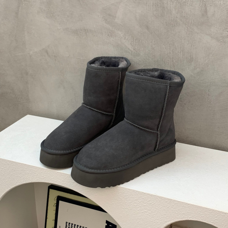 Moteriški žieminiai odiniai batai su stora padu, išklota dirbtiniu kailiu, žemas viršus