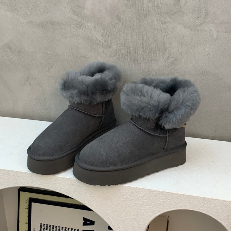 Moteriški žieminiai odiniai batai su stora padu, išklota dirbtiniu kailiu, žemas viršus