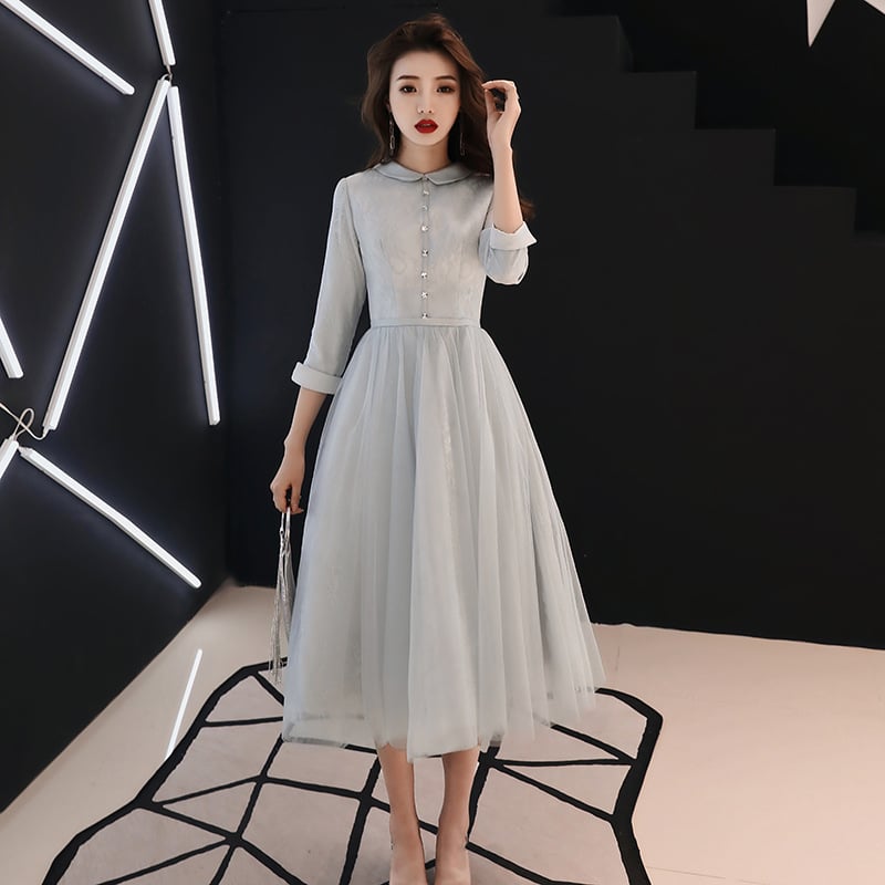 Sieviešu oficiāla kleita, poliestera šķiedra (90%), A-līnijas siluets, augsta josta, 3/4 piedurknes