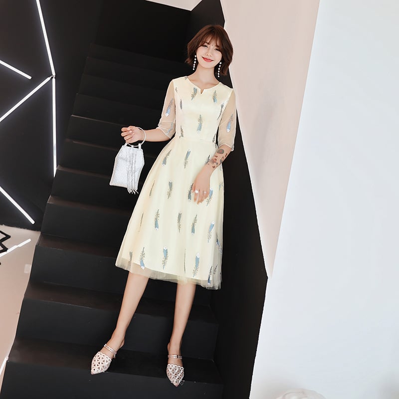 Sieviešu oficiāla kleita, poliestera šķiedra (90%), A-līnijas siluets, augsta josta, 3/4 piedurknes