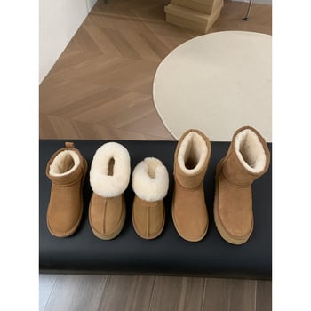 Moterų vilninių sniego batų su tikra kailio įdėklu; stora padą; išorė: karvių nubuko oda; vidus: vilna ir kašmyras; vidpadis: avies kailis; aukštis: žemas (Išorė: nubukas; Vidus: vilna+kašmyras; Vidpadis: avies kailis)