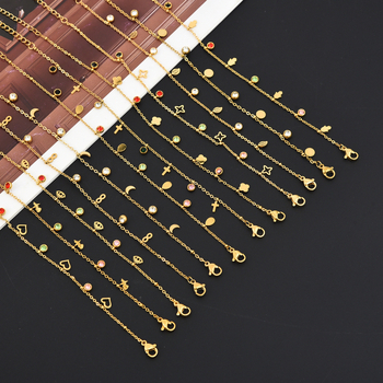 Глезенна гривна със звезди, луна и длан – титаниова стомана, неръждаема и не избледняваща повърхност, дамски аксесоар за крак с диамантени акценти, възможна персонализация