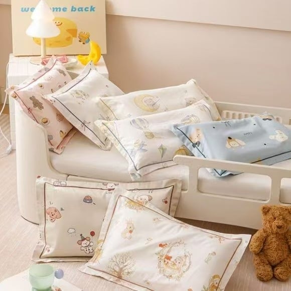 Feță de pernă pentru copii – bumbac cu fibre lungi, țesătură 60s, design desen animat, imprimare reactiva și vopsire, țesătură Twill