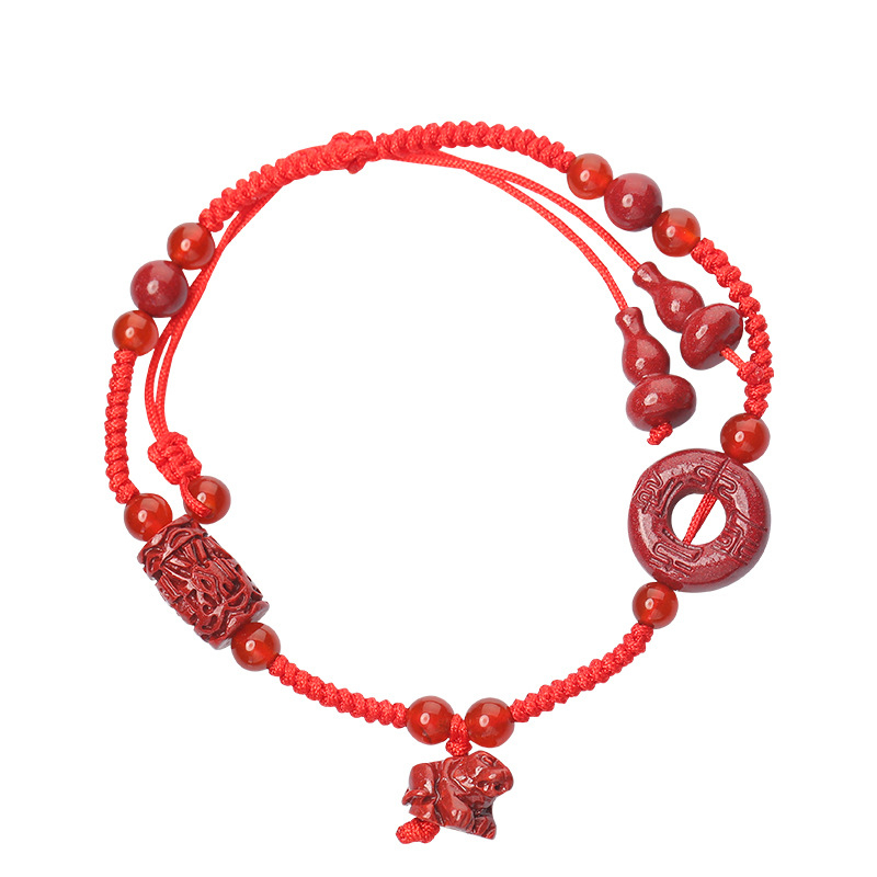 Anklet od cinabru, unisex, dizajn nacionalnog stila, motiv zodijaka
