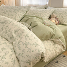 Set pat 4 piese din bumbac 100% cu model floral de plante, bumbac 60s, imprimare reactiva, tesătură twill, confort pe toate sezoanele