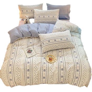 Set pat 4 piese din bumbac 100% cu model floral de plante, bumbac 60s, imprimare reactiva, tesătură twill, confort pe toate sezoanele