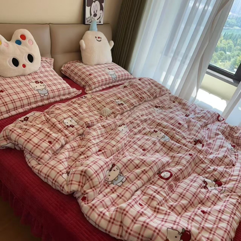 Set de pat din catifea de lapte, patru piese – iarnă, catifea cu două fețe, model plante și flori