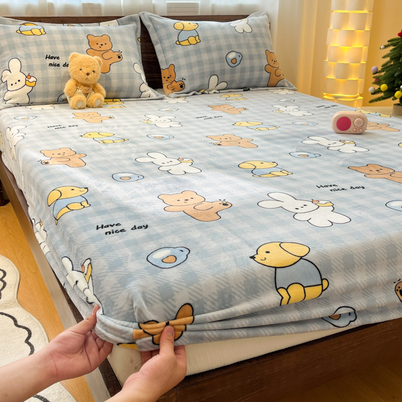 Napinaca plah od mliječne velure za jesen-zimu, debela, rub od koralnog velura, protuklizni zaštitni poklopac, 3-dijelni set, korejski stil