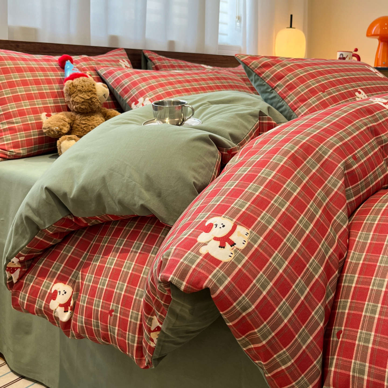Cetverodjelni set posteljine od 100% pamuka s brušenom površinom, crtani uzorak, reaktivni tisak i boja, proces tkanja: reaktivan, marka Nine-flowered rabbit