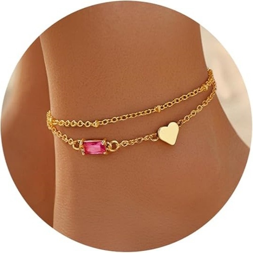 Dvostruko slojevita gležnjača u obliku srca, bakrena podloga s 18K pozlatom, regulirana, ženski nakit za stopala