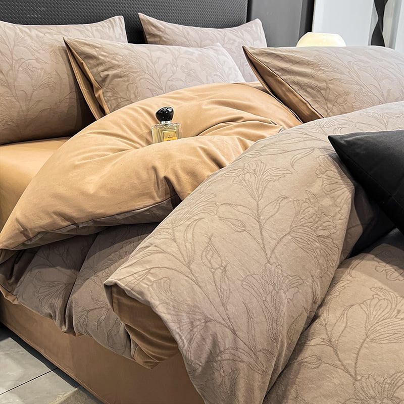 Paplanhuzat 100% pamutból, jacquard szövés, reaktív nyomással, növény- és virág mintázat, szövetsűrűség 133x72