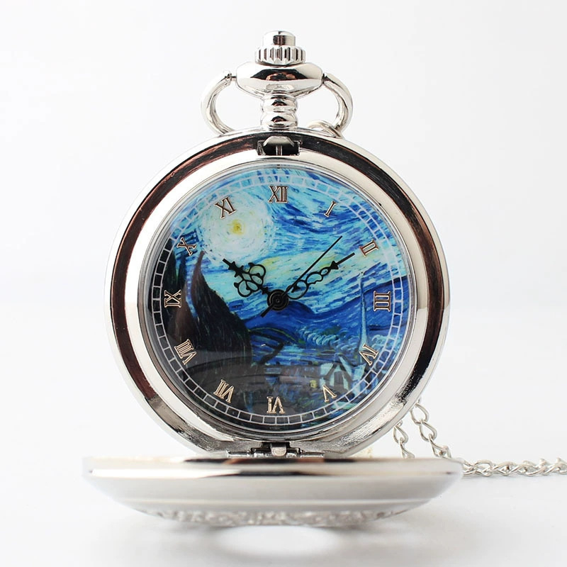 Van Gogh stiilis taskukell — minimalistlik antiikdisain, kvartsliikumine; segukorpus; ümmargune dial; akrüülpeegel; spiraalkroon
