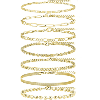 Sedmeročlani set ankleta od legure, s beads snake-chain i kubanskim lancem, prilagodljiv, ženski stil