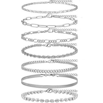 Sedmeročlani set ankleta od legure, s beads snake-chain i kubanskim lancem, prilagodljiv, ženski stil