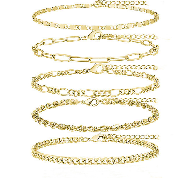 Sedmeročlani set ankleta od legure, s beads snake-chain i kubanskim lancem, prilagodljiv, ženski stil