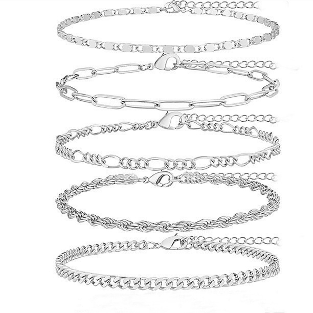Sedmeročlani set ankleta od legure, s beads snake-chain i kubanskim lancem, prilagodljiv, ženski stil