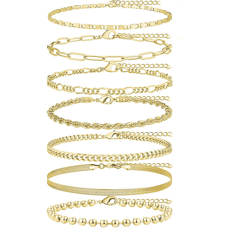 Sedmeročlani set ankleta od legure, s beads snake-chain i kubanskim lancem, prilagodljiv, ženski stil