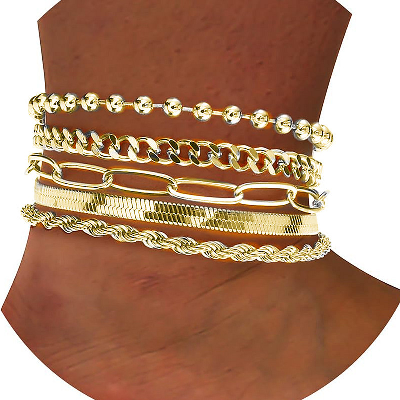 Sedmeročlani set ankleta od legure, s beads snake-chain i kubanskim lancem, prilagodljiv, ženski stil