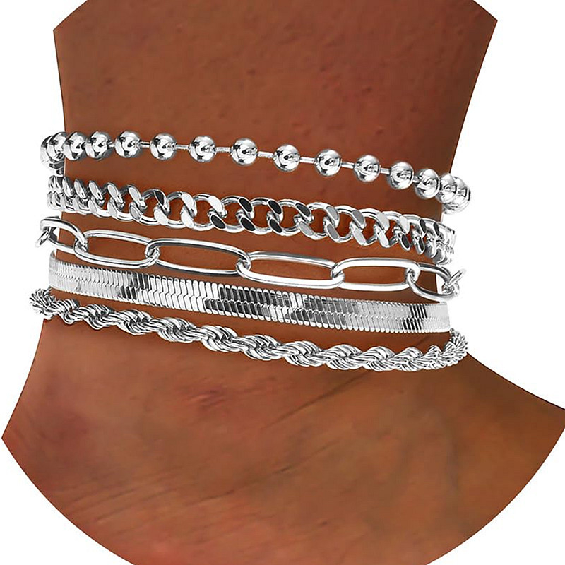 Sedmeročlani set ankleta od legure, s beads snake-chain i kubanskim lancem, prilagodljiv, ženski stil