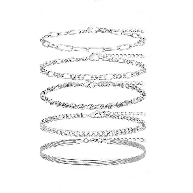 Sedmeročlani set ankleta od legure, s beads snake-chain i kubanskim lancem, prilagodljiv, ženski stil