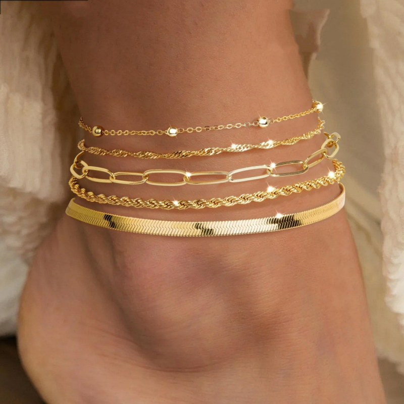 Sedmeročlani set ankleta od legure, s beads snake-chain i kubanskim lancem, prilagodljiv, ženski stil