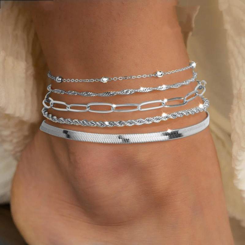 Sedmeročlani set ankleta od legure, s beads snake-chain i kubanskim lancem, prilagodljiv, ženski stil